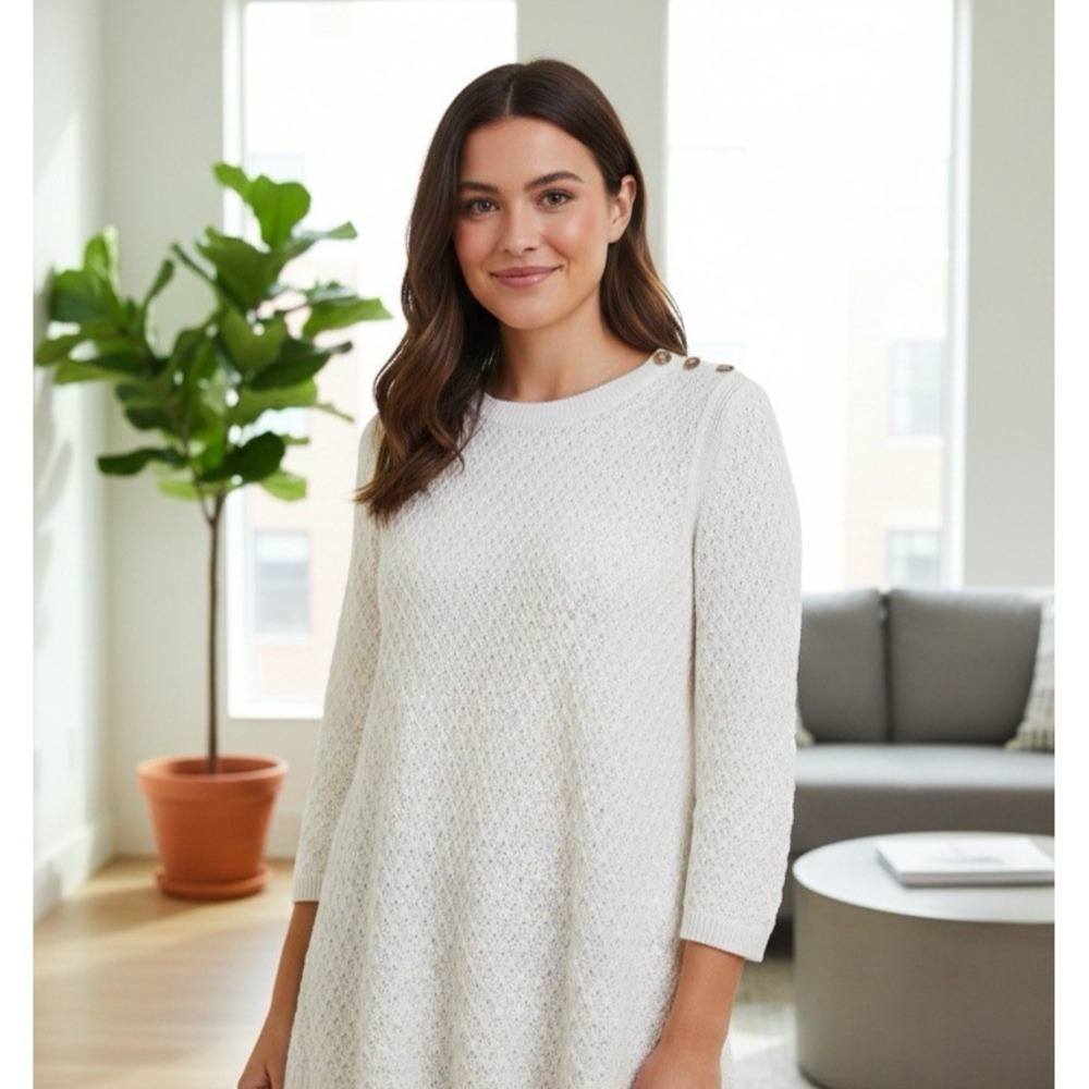 Talbots Womens Size Medium Sweater Off White Textured‎ Diamond Knit Pullover